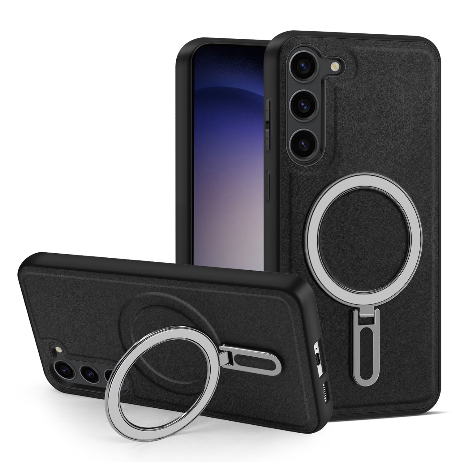 Uniqkart for Samsung Galaxy S23+ PU Leather+PC+TPU Cover Kickstand Phone Case Compatible with MagSafe - Black Uniqkart for Samsung Galaxy S23+ PU Leather+PC+TPU Cover Kickstand Phone Case Compatible with MagSafe - Black